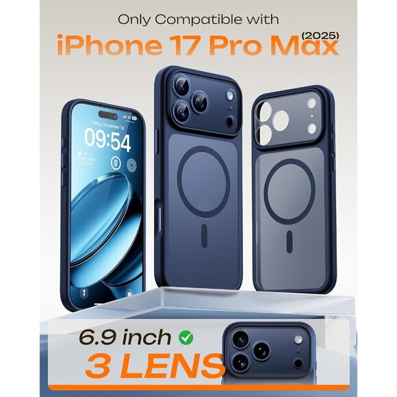 Dark Blue Iphone 17 Pro Max Full Camera Protection Translucent Matte Phone Case - Picture 2 of 8